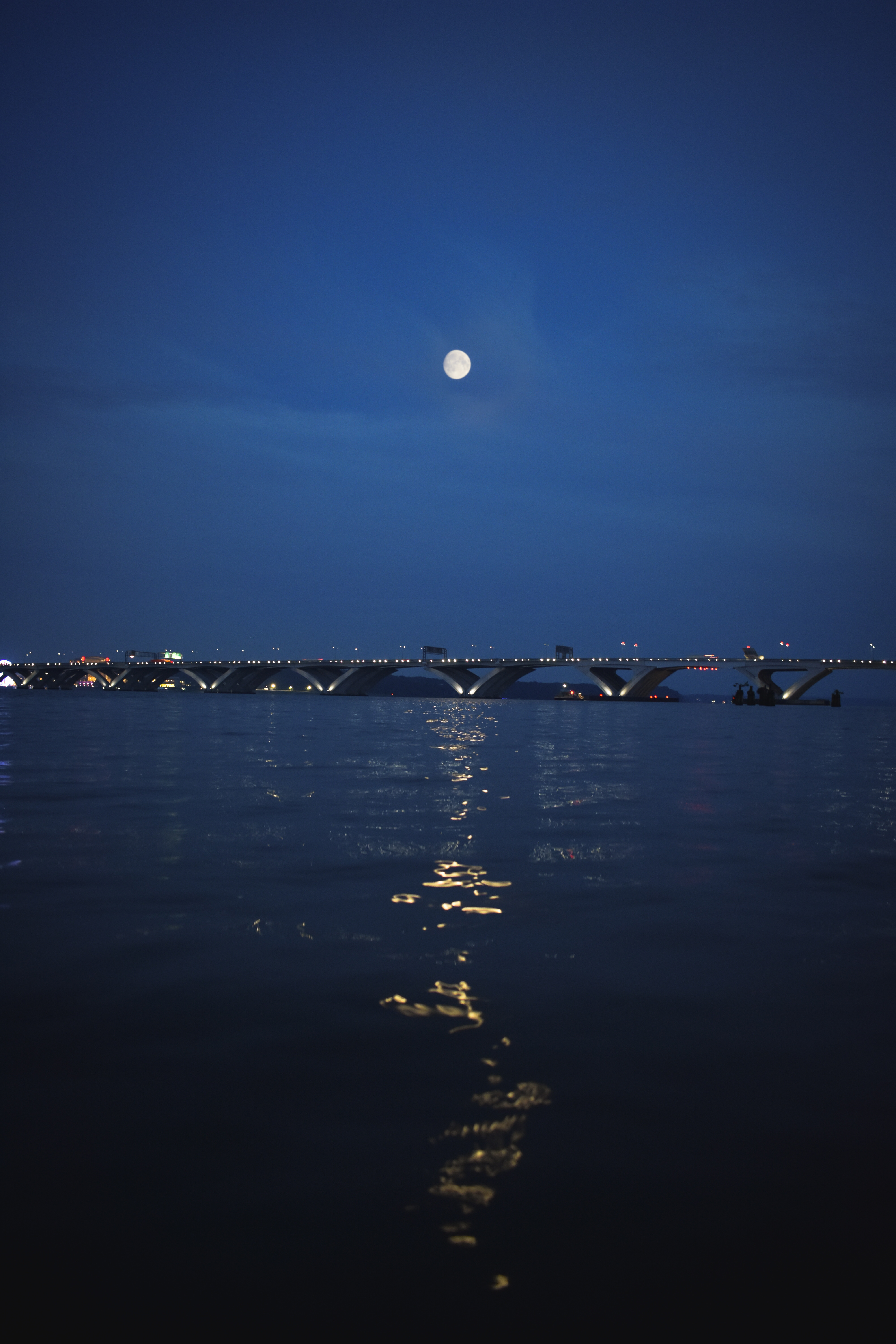 The Woodrow Wilson Bridge under the moon, Alexandria, Virginia